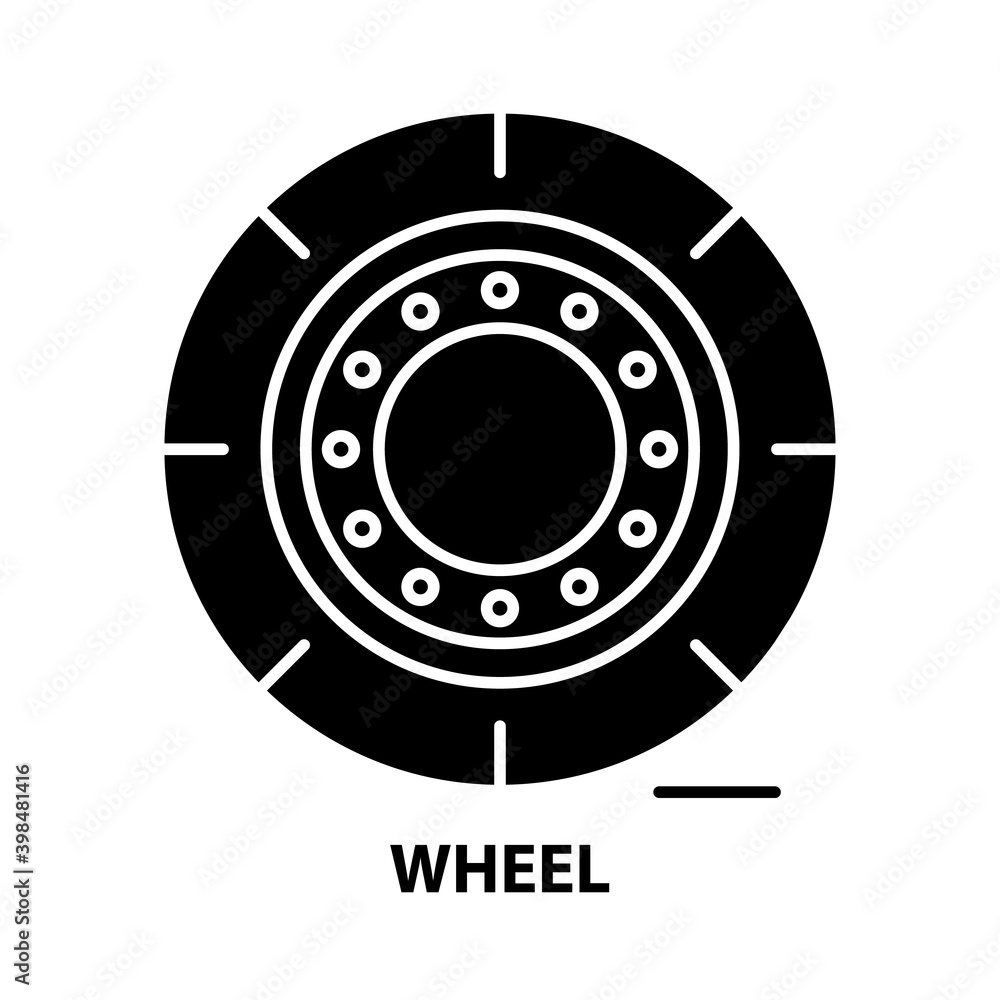 wheel icon, black vector sign with editable strokes, concept illustration wheel icon, black vector sign with editable strokes, concept illustration