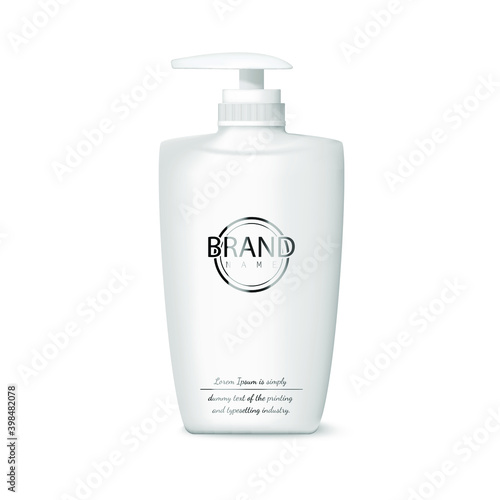 Cosmetic bottle isolated on white background. Plastic bottles with a dispenser for liquid soap, lotion, shampoo, shower gel, lotion, body milk. Vector illustration