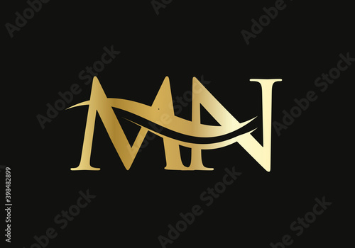 Minimalist Letter MN Logo Design with water wave concept. MN letter logo design