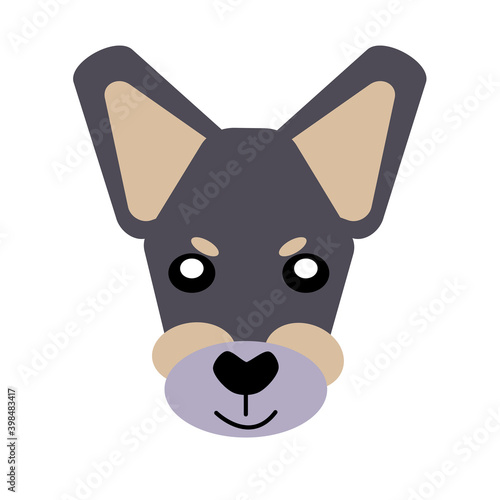 Vector icon portrait of a small dog drawn in the style of flat. Cute Toy Terrier dog logo. Vector illustration in cartoon style. Toy dog