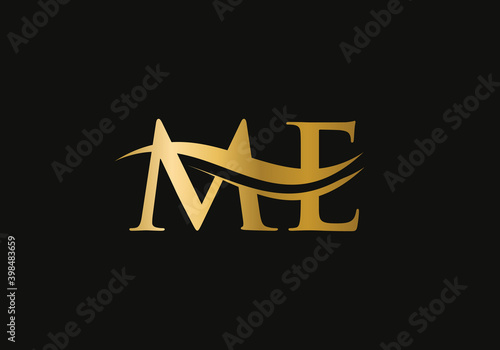 Swoosh Letter ME Logo Design for business and company identity. Creative ME letter with luxury concept.