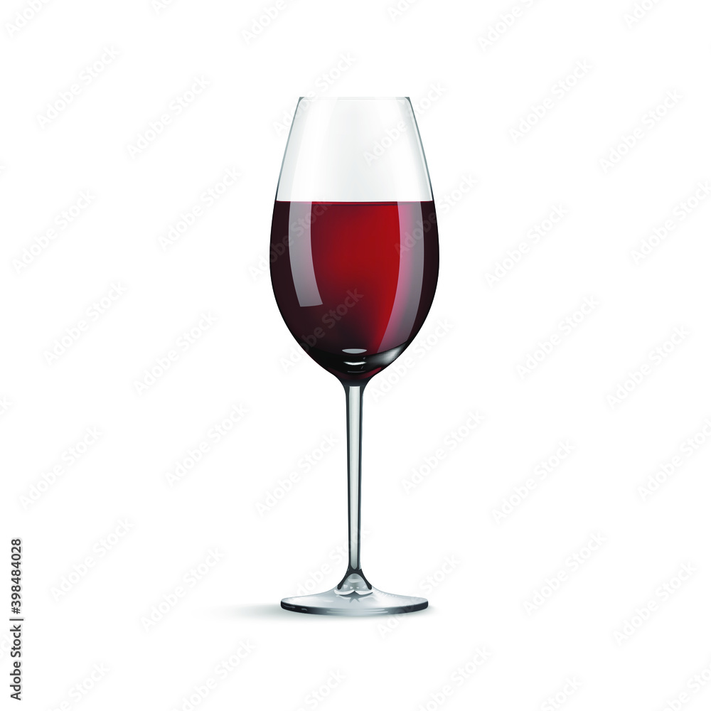 Wine glass isolated on white background. Holiday realistic concept. Realistic glass with red wine inside. Vector illustration. Wine glass isolated on white background. Holiday realistic concept. Realistic glass with red wine inside. Vector illustration.