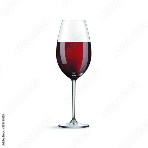Wine glass isolated on white background. Holiday realistic concept. Realistic glass with red wine inside. Vector illustration.