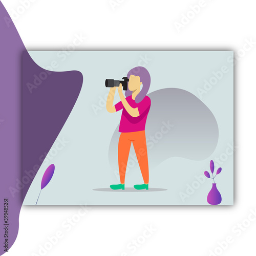 Vector illustration, professional photographer, paparazi, reporter, modern flat people character 