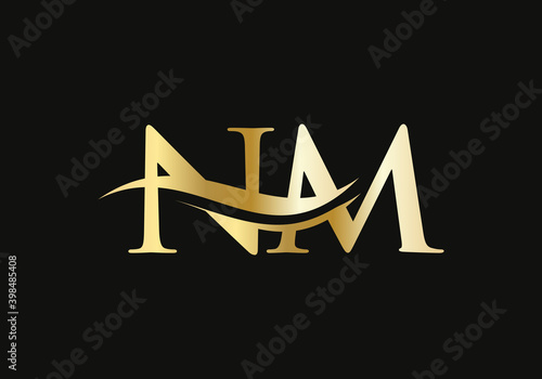 Minimalist Letter NM Logo Design with water wave concept. NM letter logo design photo