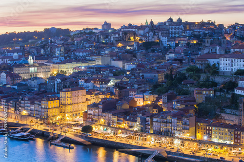 Douro river and Ribeira at sunset, Porto, Portugal