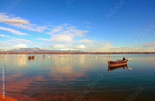 Fishing boat on Kerkini lake, an artificial reservoir located in Northern Greece, about 20km from Greek-Bulgarian border.