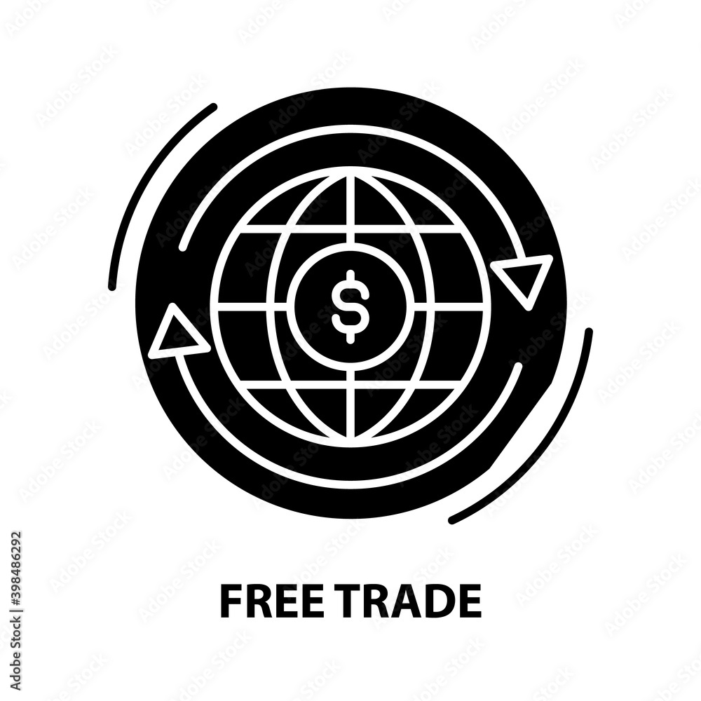 free trade icon, black vector sign with editable strokes, concept illustration free trade icon, black vector sign with editable strokes, concept illustration