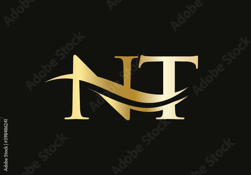 Swoosh Letter NT Logo Design for business and company identity. Creative NT letter with luxury concept. 