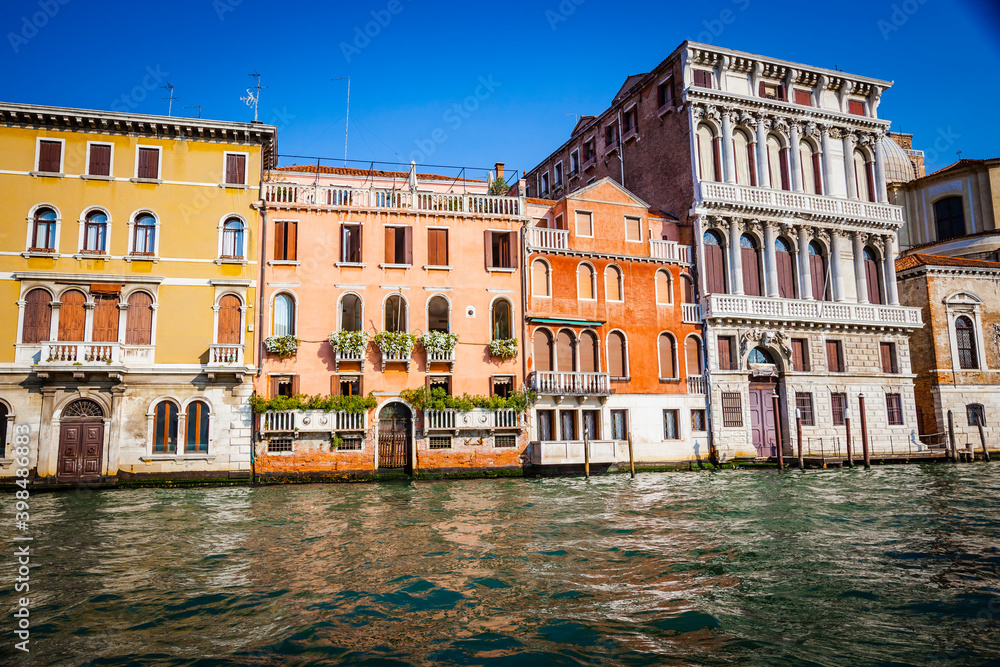 Ancient houses in the channels of Venice, Venetian, Italy