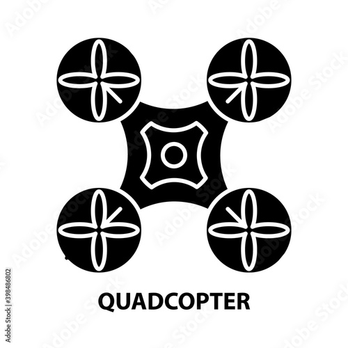 quadcopter icon, black vector sign with editable strokes, concept illustration