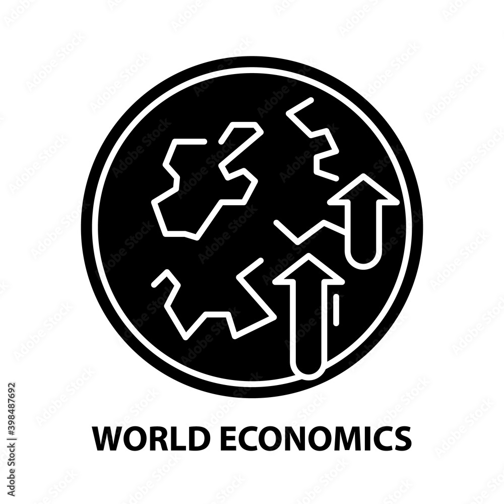 world economics icon, black vector sign with editable strokes, concept illustration world economics icon, black vector sign with editable strokes, concept illustration