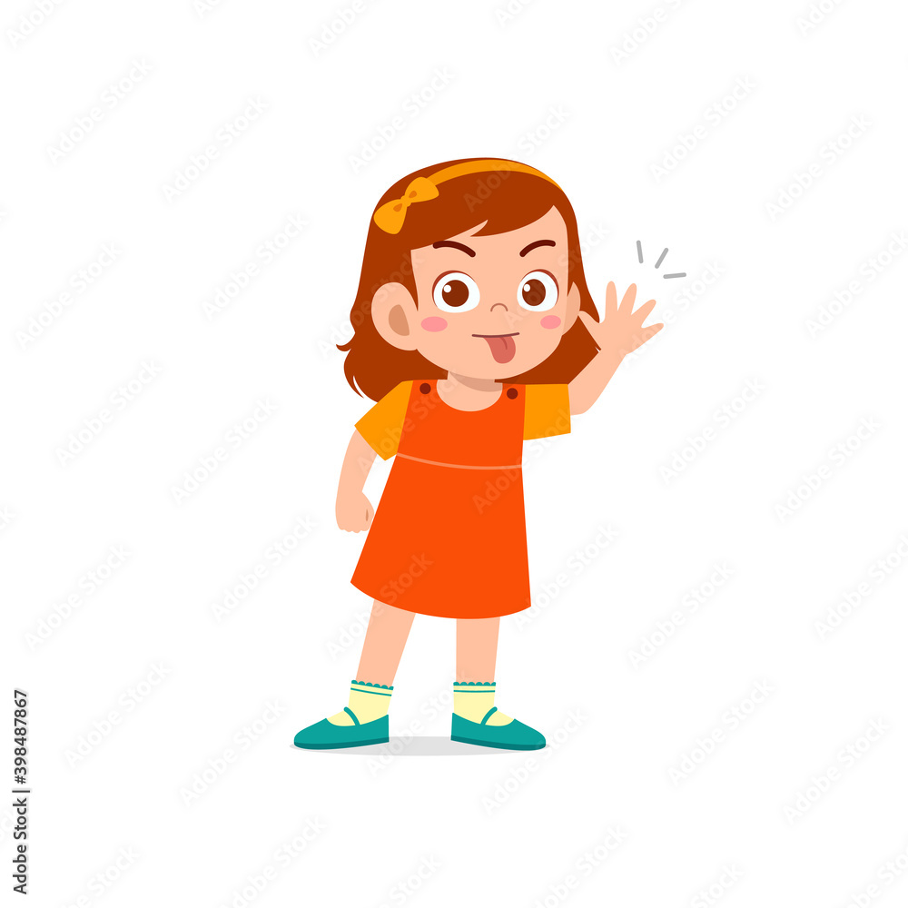 cute little kid girl showing grimace face expression gesture