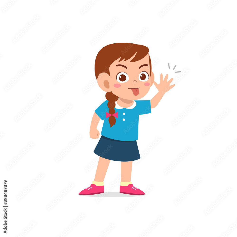 cute little kid girl showing grimace face expression gesture