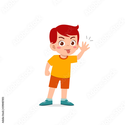 cute little kid boy showing grimace face expression gesture