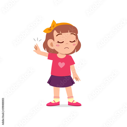 cute little kid girl show refuse expression gesture