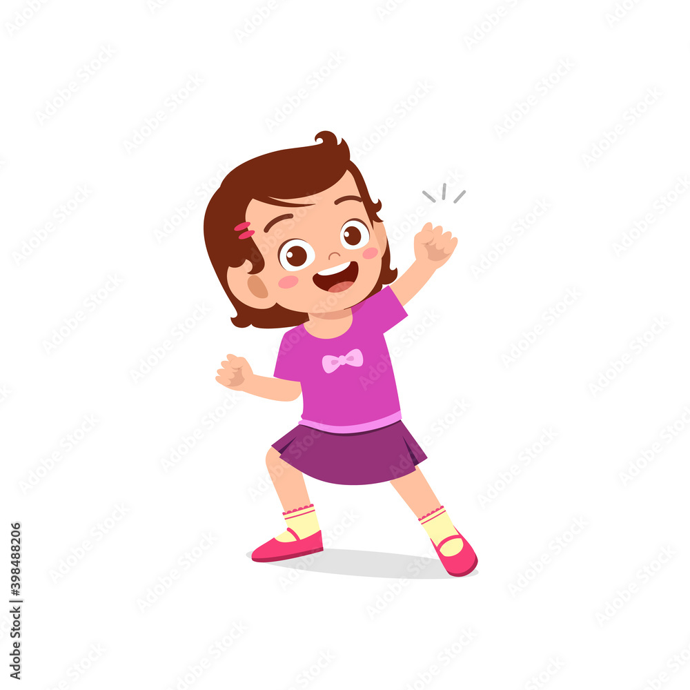 cute little kid girl show win fist up expression gesture