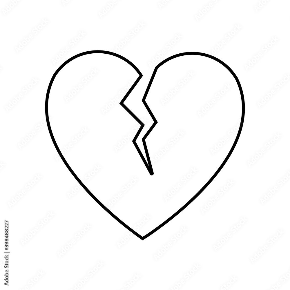 Black and white linear simple icon of a broken cracked heart for the holiday of love on Valentine's Day or March 8. illustration Black and white linear simple icon of a broken cracked heart for the holiday of love on Valentine's Day or March 8. illustration