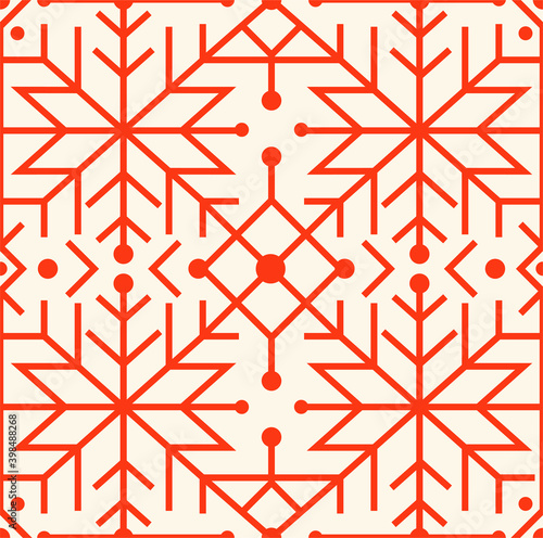 Modern scandinavian folk pattern. Seamless geometry pattern in scandinavian style. Nordic ornament for print, textile, wrapping paper. Traditional ugly sweater pattern with snowflakes in simple design