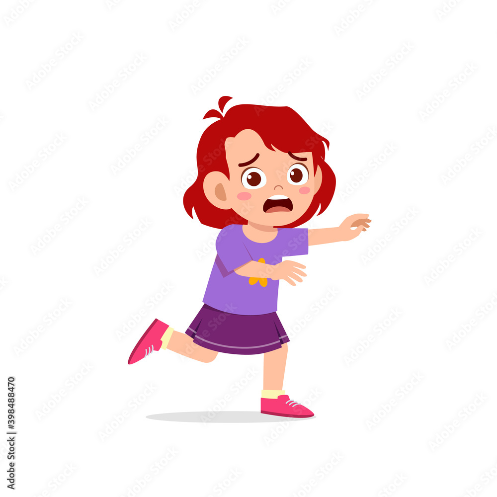 cute little kid girl scared and run expression gesture cute little kid girl scared and run expression gesture