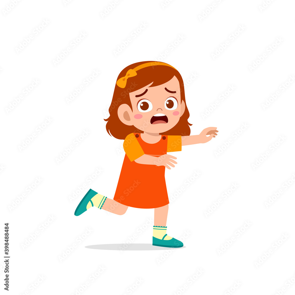 cute little kid girl scared and run expression gesture cute little kid girl scared and run expression gesture