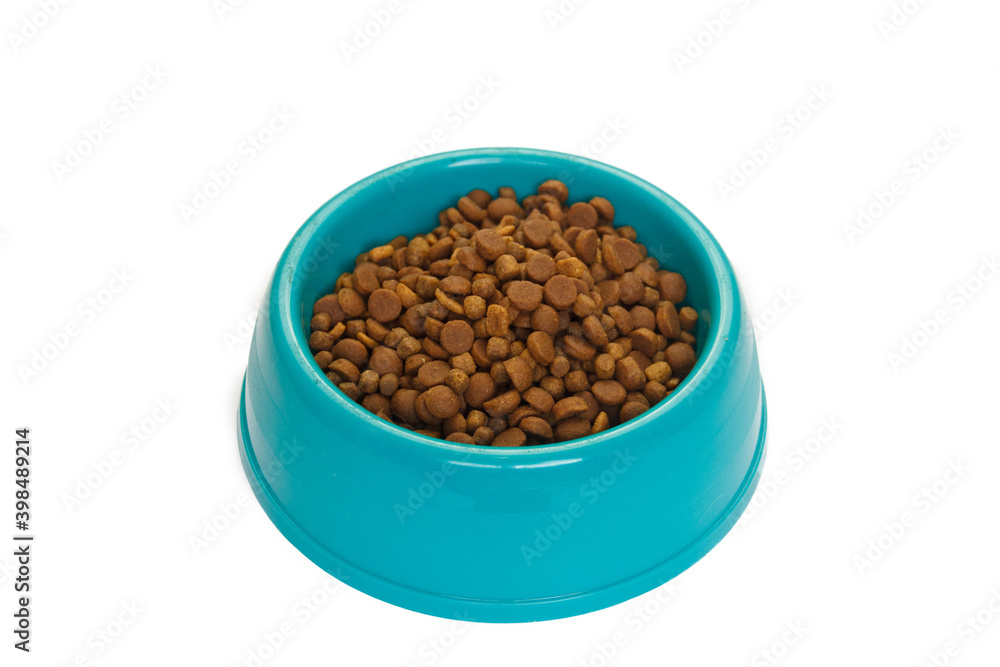 Cats and dogs dry food in the bowl isolated on white background. Cats and dogs dry food in the bowl isolated on white background.