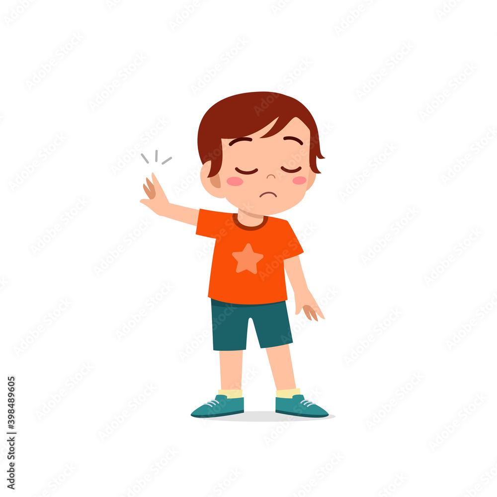 cute little kid boy show refuse expression gesture