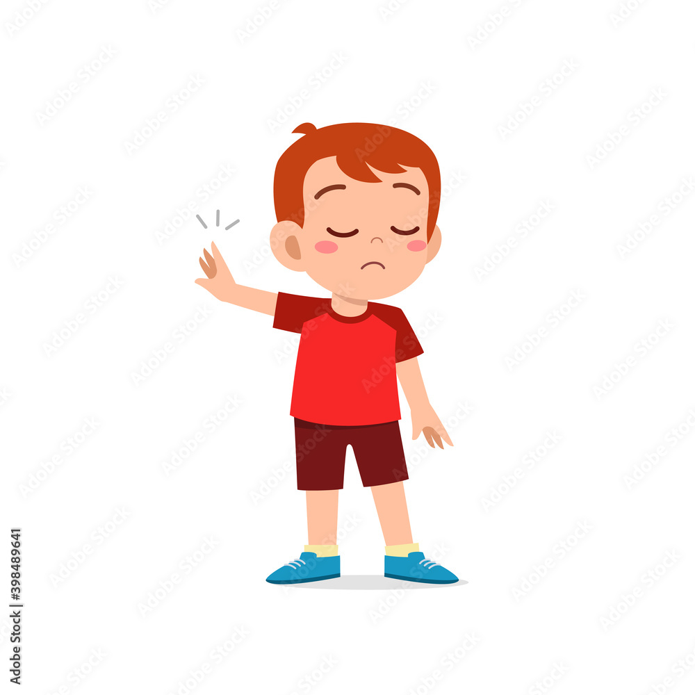 cute little kid boy show refuse expression gesture