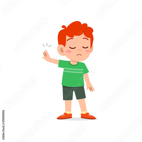 cute little kid boy show refuse expression gesture