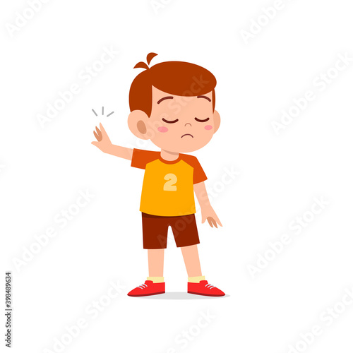 cute little kid boy show refuse expression gesture
