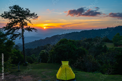 Good view in north of Thailand , Travel to the forest and mountains. Camping trip
