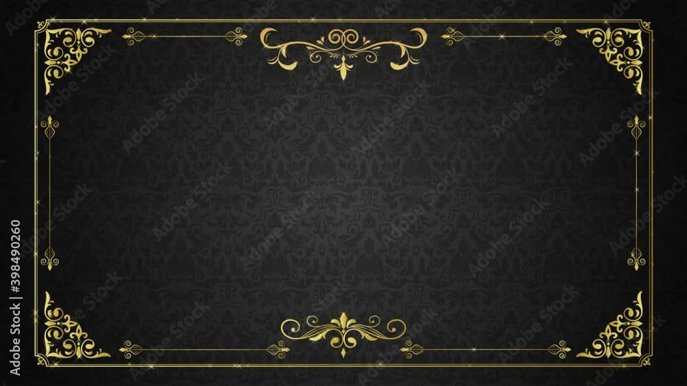 dark grey abstract golden floral frame vintage background animation ...