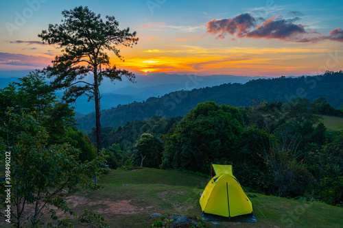 Good view in north of Thailand , Travel to the forest and mountains. Camping trip