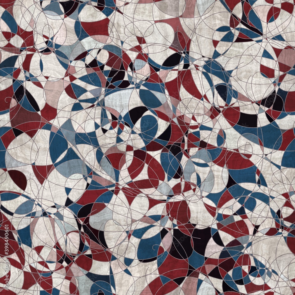 Seamless red white and blue textured retro pattern. High quality illustration. Color blocked shapes in an old vintage look. Generic and versatile design useful for all types of surface design. Seamless red white and blue textured retro pattern. High quality illustration. Color blocked shapes in an old vintage look. Generic and versatile design useful for all types of surface design.