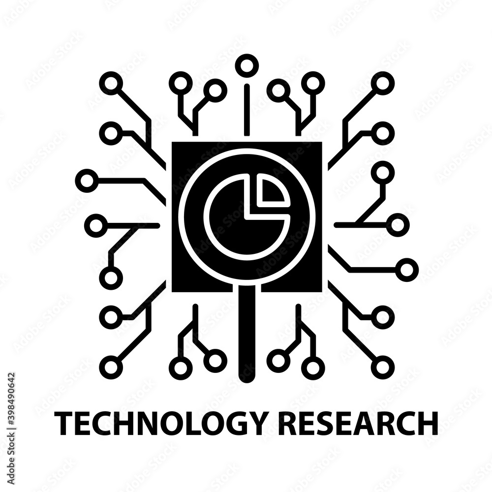 technology research icon, black vector sign with editable strokes, concept illustration