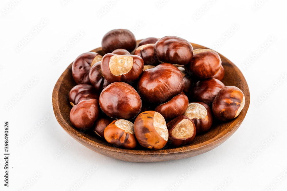 Chestnuts on a white isolated background Chestnuts on a white isolated background