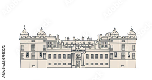 A digital line drawing of the Royal  Palace of Holyroodhouse, Edinburgh, Scotland photo