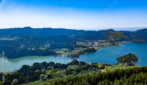 Fototapeta Naklejka Na Ścianę i Meble -  Aerial View landscape over the Twin Lakes of 