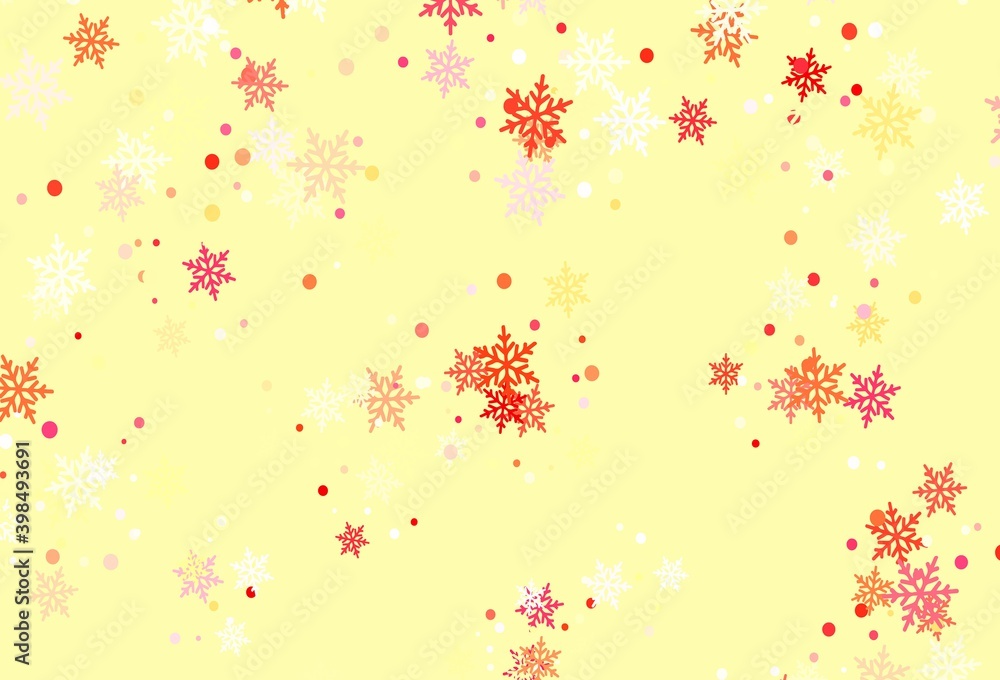 Light Red, Yellow vector background with xmas snowflakes. Light Red, Yellow vector background with xmas snowflakes.
