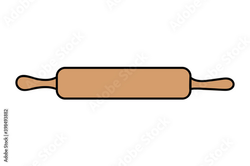 Hand drawn vector illustration of kitchen rolling pin. Doodle style in color.