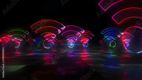 Canvas-taulu Wifi hotspot and 5G symbol abstract neon 3d illustration