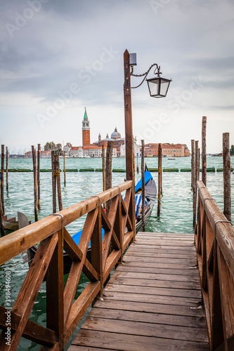 Traditional gondolas at the shore of Piazza San Marco in Venice  Venetian  Italy