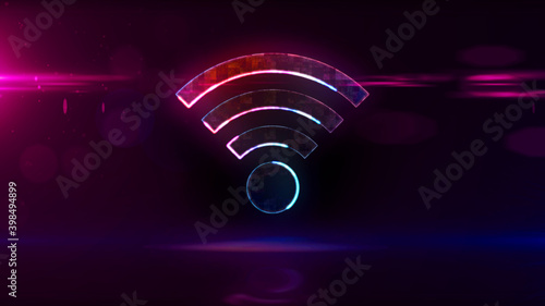 Wifi hotspot and 5G symbol abstract neon 3d illustration
