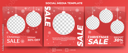 Christmas sale social media post template with photo collage. Flat design vector. Usable for social media, banner and web internet ads.