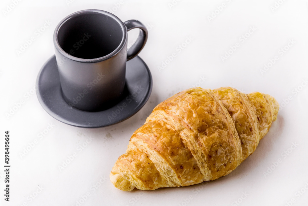 Croissant favorite bakery with empty cup Croissant favorite bakery with empty cup