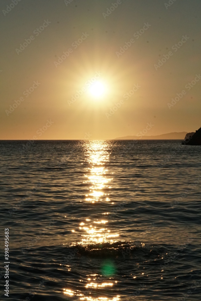 corfu, porto timoni, pirate beach, beach, sunset, sun, greece