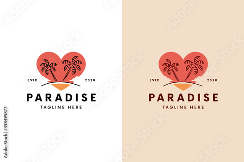 Beach Love Heart Logo Design