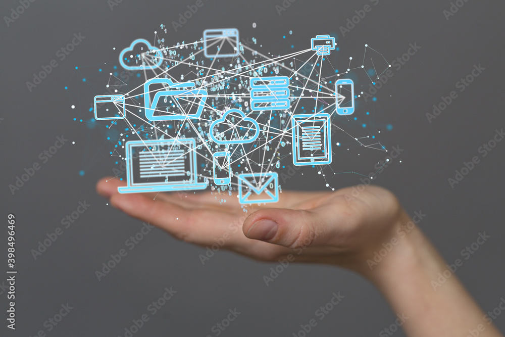 Data cloud storage network from lines, triangles and particle style design. Data cloud storage network from lines, triangles and particle style design.