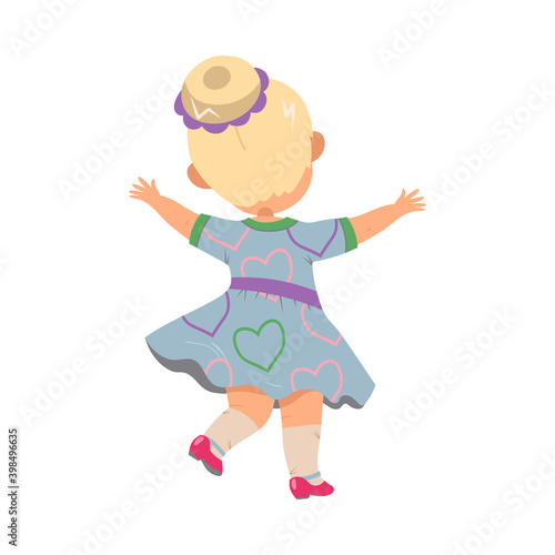 Cute Girl with Blond Hair Dancing and Moving to Music Vector Illustration