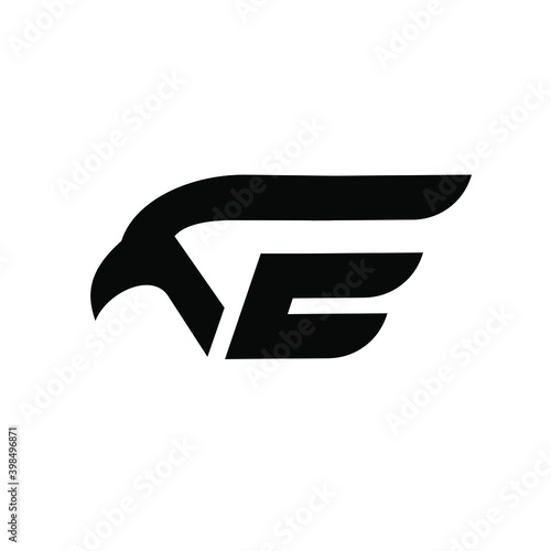 eagle falcon with Letter E logo design template 